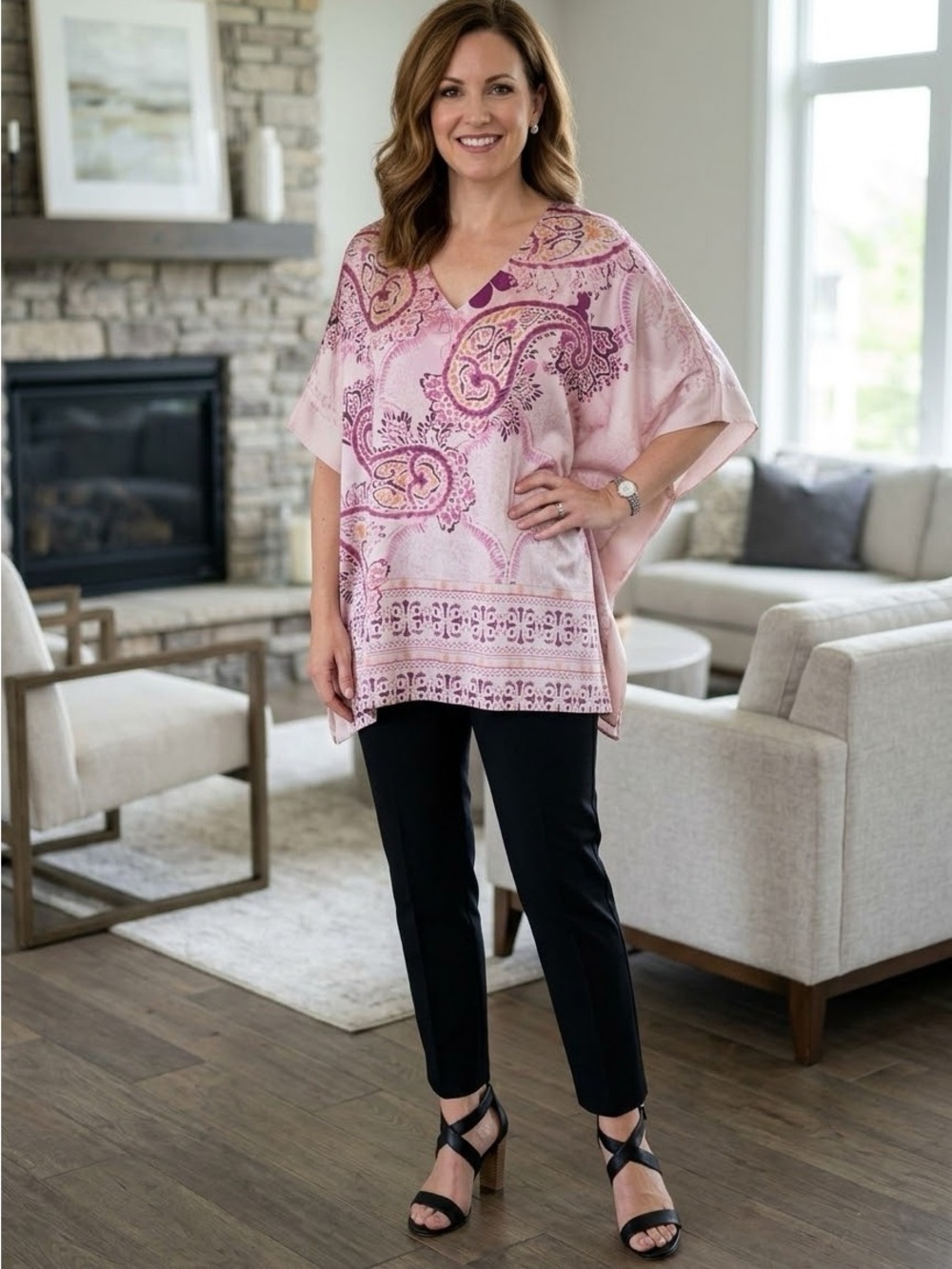 Chico’s Pink Paisley Kimono Blouse NWOT